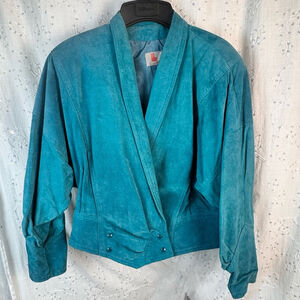 Vintage Late 1970s Leather Attic Suede Jacket Teal Blue Made in Canada Size M